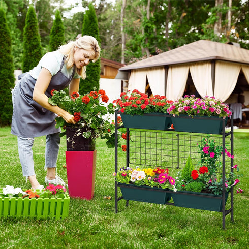 32" OYEAL Raised Garden Bed with Legs & & Trellis Tall Vertical Herb Garden Planter Indoor Outdoor Elevated Flower Beds
