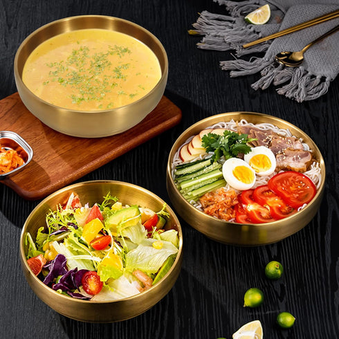 7.3In Gold Large Stainless Steel Soup Bowl, 35OZ Double Walled Serving Bowl for Restaurant, Home