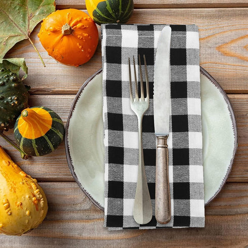 Buffalo Check Napkins, Black and White Cloth Napkins for Thanksgiving, Christmas Decorations, Farmhouse Decor Dinner
