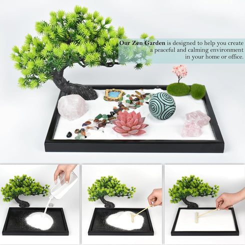 Artcome Japanese Zen Sand Garden for Desk - Home, Office Desk Accessories - Crafted Meditation Therapy Rectangle Tray