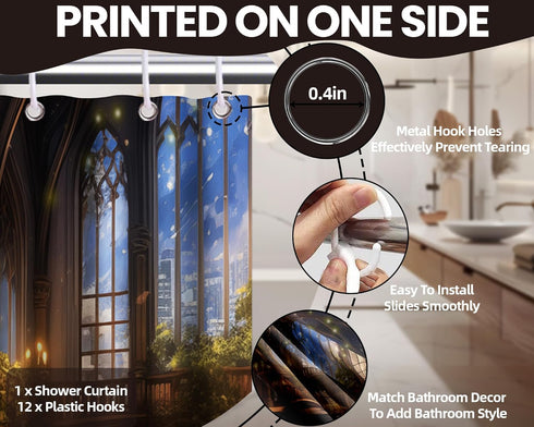 60" 72" Library Shower Curtain Bookshelf School Medieval Magic Book Bathroom Decor, Waterproof Fabric with Hooks W X L