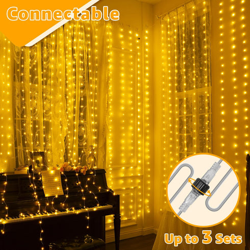 300LED 9.8ftx9.8ft, IP67 8 3 Ollny Curtain Lights Connectable Waterproof Outdoor Curtain String Lights with Remote