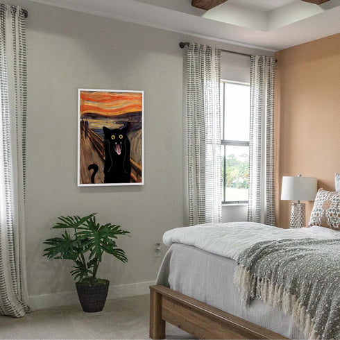 TYOHU Scream Funny Black Cat Poster, 12x16in Unframed Retro Sunset Glow Canvas Wall Art for Aesthetic Room Decor