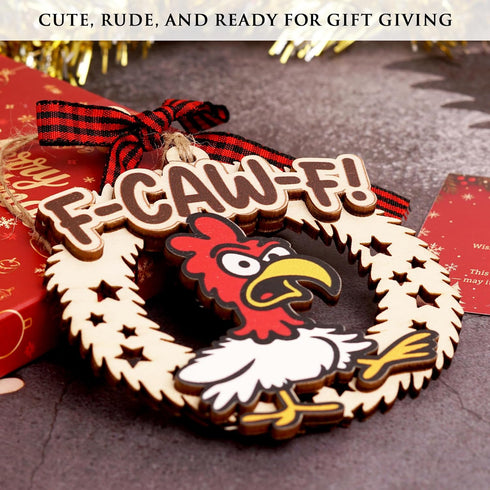 2025, Katinat Funny Christmas Ornaments Wooden F-Caw-F Chicken Ornaments Chicken Gifts for Chicken Lovers Funny White