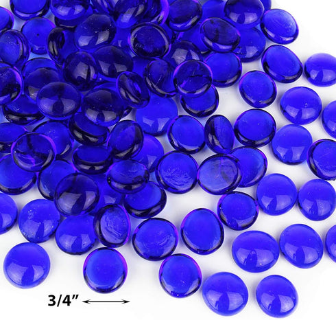 CYS EXCEL Cobalt Blue Glass Gemstone Beads - 1 LB Flat Marble Beads, Aquarium Decor, Approx. 85-100 PCS