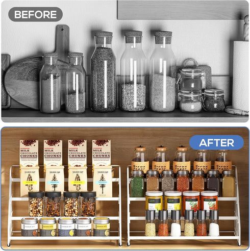 4 (White-1Pcs) Spice Rack Organizer for Cabinet, Tiered Spice Rack Organizer, Tiered Adjustable Spice Shelf for Kitchen