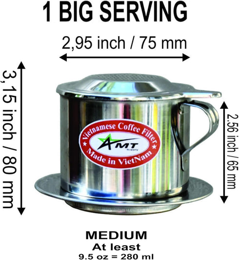 AMT 9.5 oz Coffee Maker with Phin Filter, Screw Down Dripper for Vietnamese Style Coffee at Home