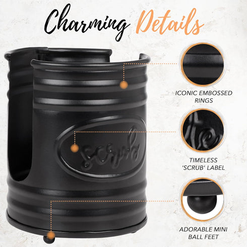 Autumn Alley Black Galvanized Sponge Holder - Rustic Kitchen Accessories with SCRUB Label for Country Kitchen