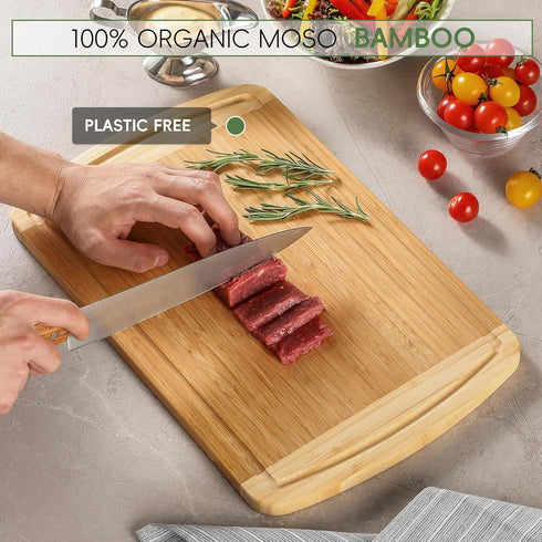 Large Wooden Cutting Board for Kitchen Meal Prep & Serving, Bamboo with Juice Groove, 16" x 10"