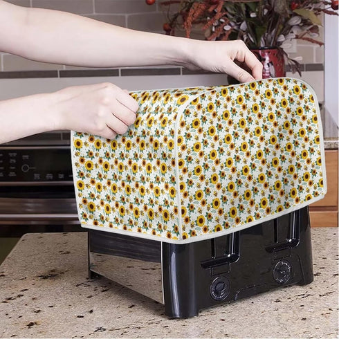 Sunflower Bee 2 Slice Toaster Cover, Machine Washable Polyester Kitchen Decor, Greasy Protector, Dust Cover