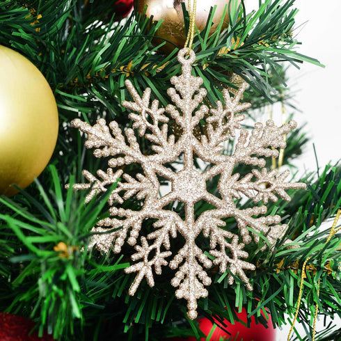 DearHouse 36Pcs Glitter Snowflake Ornaments for Christmas Party Decorations, 4 Inch Blush Gold