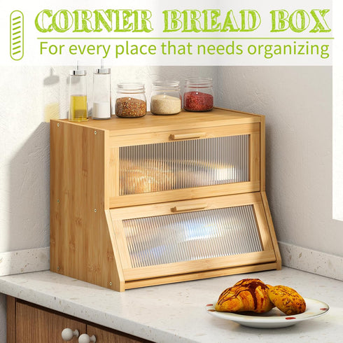 Counter BMOSU Large Bread Box Double Layer Bamboo Bread Box for Kitchen Container Farmhouse Bread Holder Capacity Bread