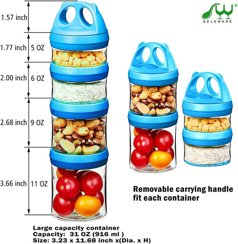 4 31oz SELEWARE Portable Stackable Food Storage Containers for Snacks Formula Powder and Drinks Twist Lock System
