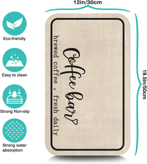 Coffee Bar Mat Rubber Dish Drying Mat, 19.5x12in Kitchen Counter Mat for Home Bar Accessories