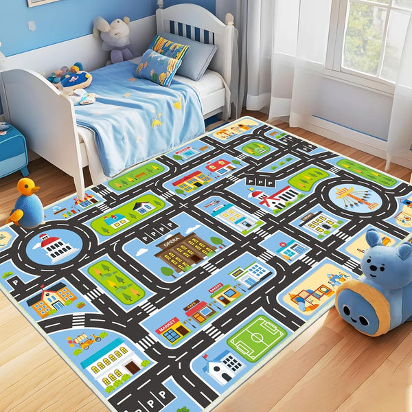 Kids Carpet Car Rug Play Mat, 4'x6' Road Rug for Kids, City
