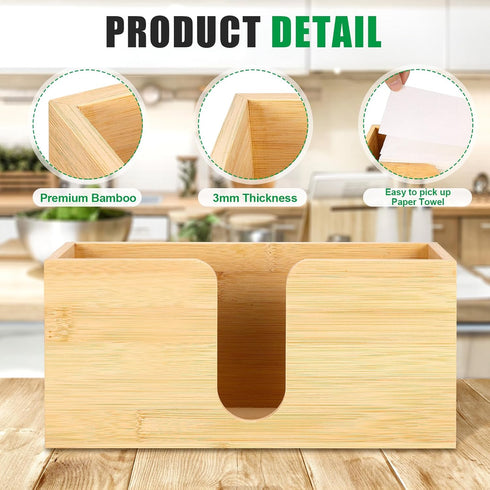AFOROEOA Countertop 10.8'' 4'' 5'' Bamboo Paper Towel Dispenser Folded Paper Towel Holder Trifold Napkin Holder