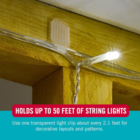 50 Pack 24 VELCRO Brand Indoor Light Clips for Hanging String Lights, Holds Up to ft, Transparent Peel-and-Stick Wall