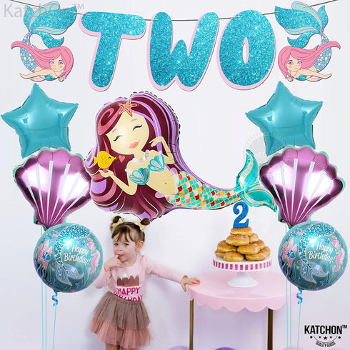 KatchOn Mermaid 2nd Birthday Decorations, Pack of 8