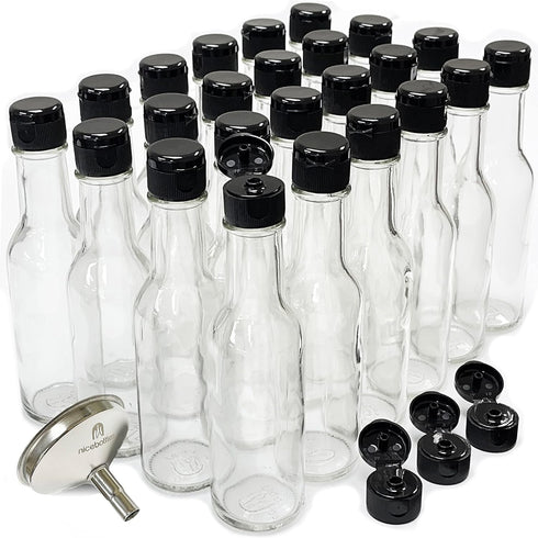 nicebottles Hot Sauce Bottles, 5 Oz - 24 Pack with Flip Top