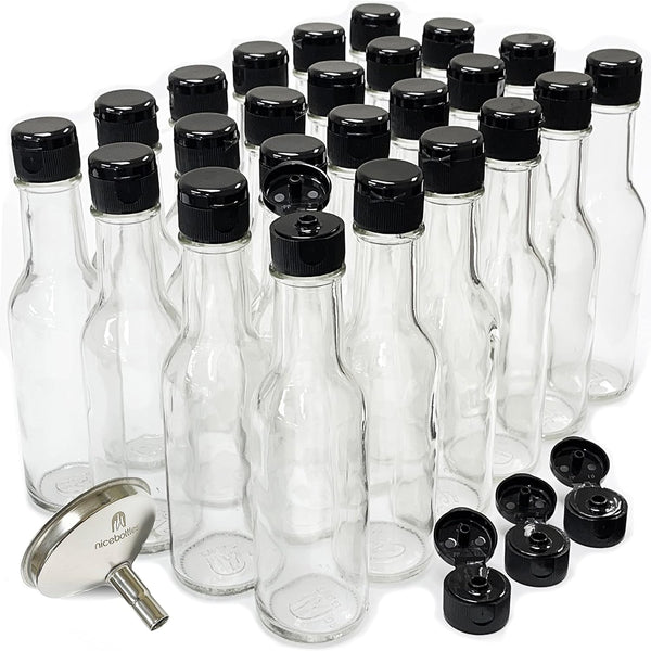 nicebottles Hot Sauce Bottles, 5 Oz - 24 Pack with Flip Top