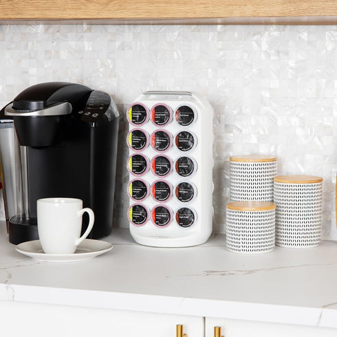 Mind Reader Single Serve Coffee Pod Carousel - 30 Pod Capacity Countertop Organizer (6.75"L x 6.25"W x 12.5"H, White)