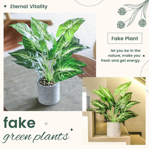 16" Small Fake Plants - Artificial Tropical Faux Plants for Indoor Desk Decor, Sage Green