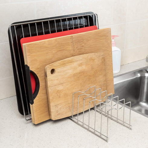 Slideep Pot Pan Lid Holder - Drying Rack and Bakeware Lid Storage Organizer for Pantry and Cabinet