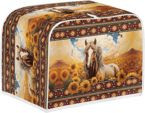 Aztec Horse Bread Toaster Cover 2 Slice, Sunflower Washable Dustproof Cover, Small Decorative Toaster Cover