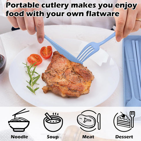 Reusable Utensils Set with Case, 4 Sets Portable Chopsticks, Knife, Fork, Spoon for Lunch Box, Travel Daily Use