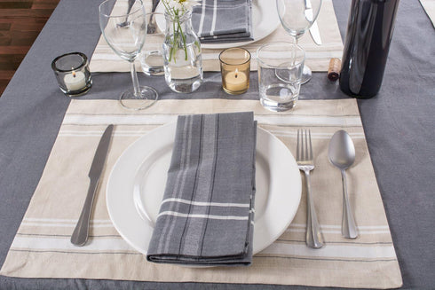 DII French Stripe Dining Table Placemat Set, 6 Piece, 13x19 Inches, Taupe/White, Farmhouse Style