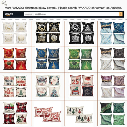 VAKADO Farmhouse Christmas Throw Pillow Covers - 20x20 Set of Buffalo Check Red Deer Plaids for Winter Decor