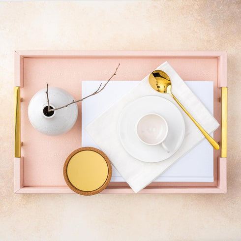 17.5"x12" Home Redefined Modern Elegant Rectangle Baby Pink Tray Glossy Shagreen Faux Leather Decorative Ottoman Coffee
