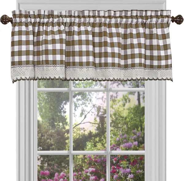 Buffalo Check Valance Window Curtains by Achim Home Decor, 58 Inch Width, 14 Inch Length, Taupe Brown & Ivory Plaid