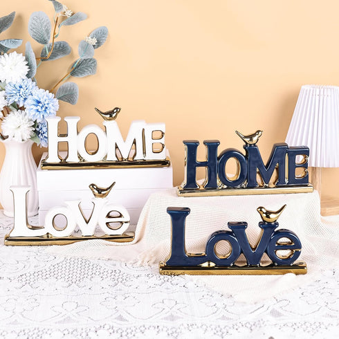 Love Sign Decor,Blue and Gold Room Decor Aesthetic, Knick Knack Shelf,Gold Bird Decor, Boho Bookshelf ,Abstract Gold