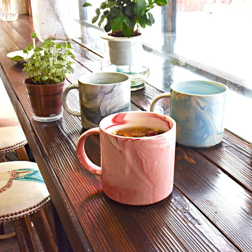Marbling Ceramic Coffee Mug, 13 Oz Tea Cup for Home and Office, Microwave & Dishwasher Safe (Pink, 1)