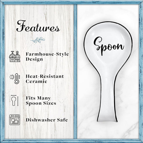 Home Acre Designs Spoon Rest for Kitchen Counter, White Ceramic Spoon Holder for Cooking & Counter Protection