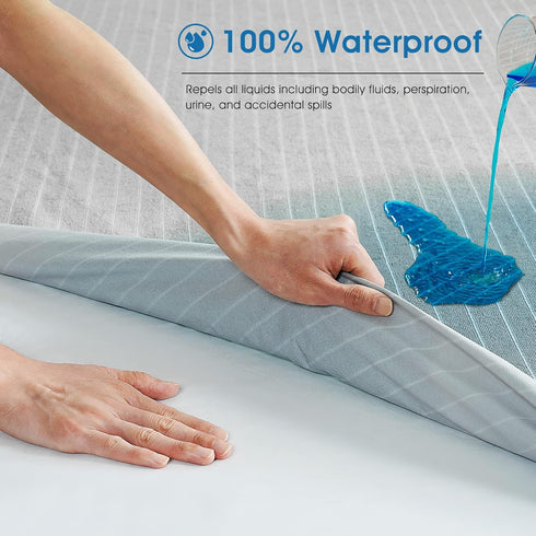 8"-21", TASTELIFE Waterproof Mattress Protector Queen Size, Premium Breathable Bed Cover with Deep Pocket Noiseless