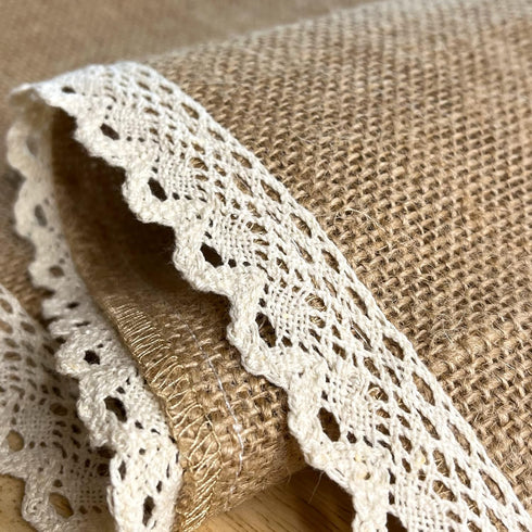 Artsy Crafts 13x108 inches Natural Burlap Table Runner with Crochet Lace, Rustic Table Mats for Boho Wedding, Baby