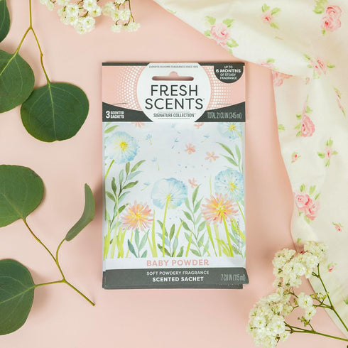 6 Closets, 6 Pack Fresh Scents Scented Sachets | Baby Powder | Home Fragrance | Long Lasting (Up to Months) | Air