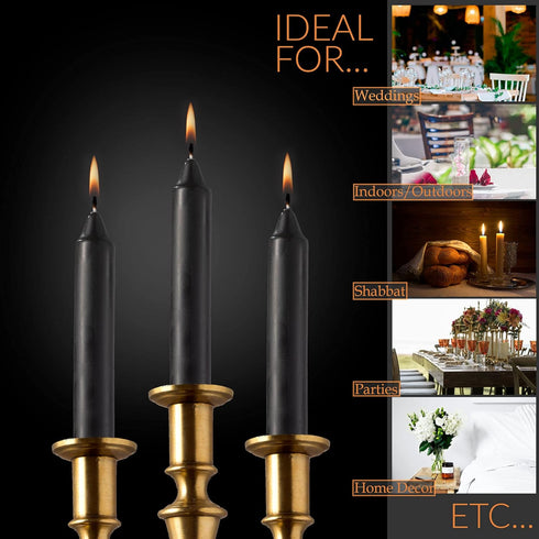 Straight Black Candlesticks Pack of 8, 6" Coated Black Unscented Candles for Halloween, Wedding, Home Decoration