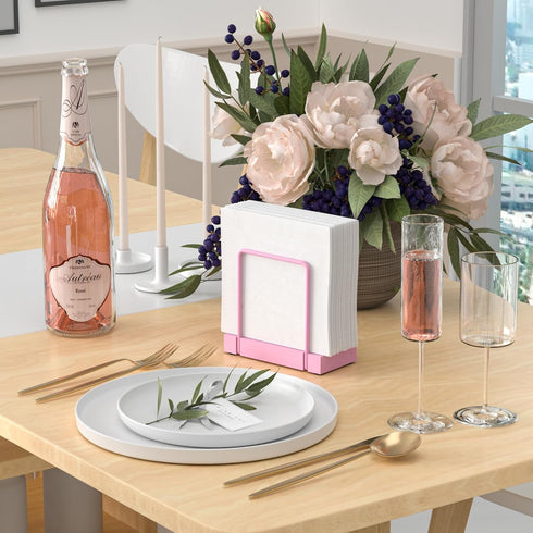 Napkin Holder for Table, Pink Kitchen Accessories Appliances for Table Farmhouse Cocktail Picnic Rustic Bamboo Iron Wood Holders for All Dining Room Decor Pink