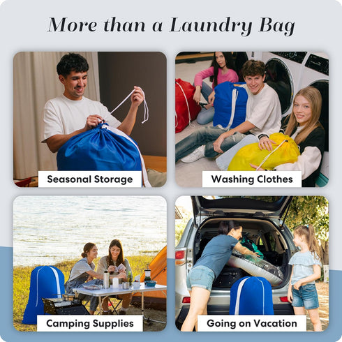 Handy Laundry Shoulder Strap Bag - Drawstring Locking Closure, Durable Nylon Material, Heavy Duty Stitching, Large