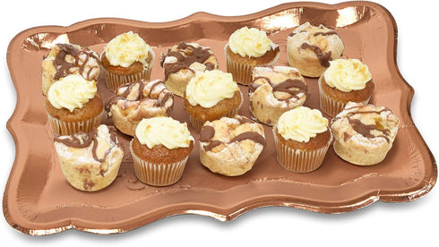 Gift Boutique 10 Rose Gold Rectangle Trays - 9" x 13" Heavy Duty Disposable Paper Cardboard for Platters, Cupcake