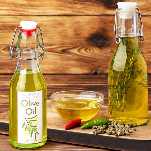 Havawish 16 8 oz Pcs Homemade Olive Oil Swing Top Glass Bottles Clear Flip Top Bottles with Airtight Lids Labels