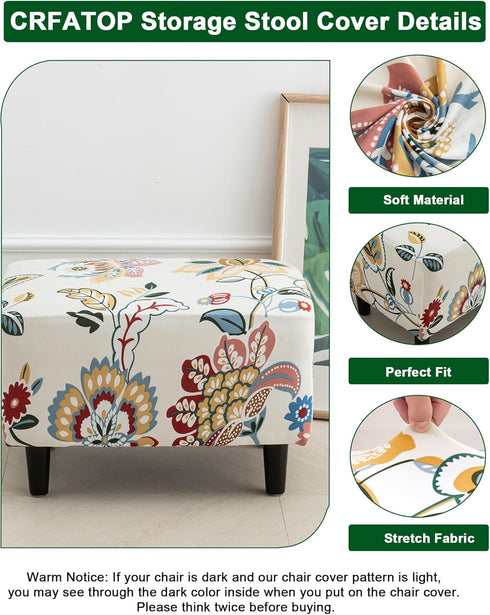 Bottom,56 CRFATOP Ottoman Chair Cover Large Ottoman Chair Slipcovers Solid Rectangle Storage Stool Cover Stretch