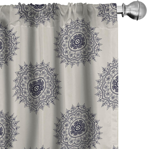 Ambesonne 2 Panel Set Oriental Curtains, Medallion Motif Floral Leafy Ornaments Window Treatments - 28" x 63", Grey