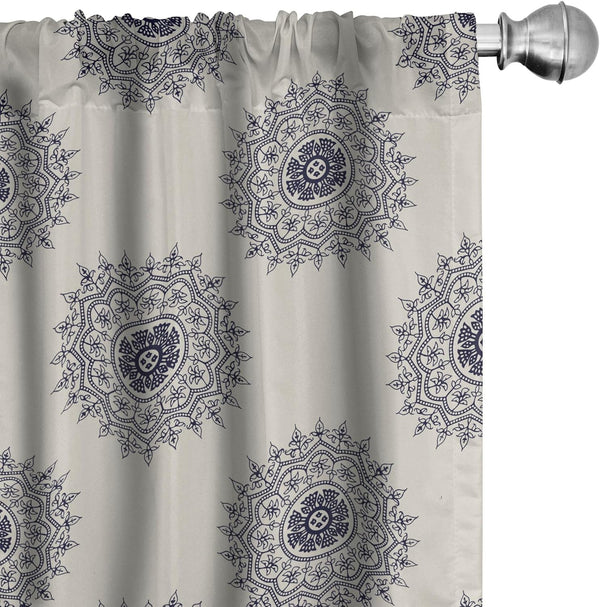 Ambesonne 2 Panel Set Oriental Curtains, Medallion Motif Floral Leafy Ornaments Window Treatments - 28" x 63", Grey