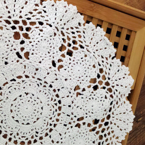 Laivigo New Handmade Crochet Lace Round Table Cloth Doilies - 16 Inch, White