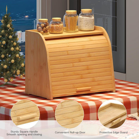 kiplant Countertop, Bread Box for Kitchen Large Bamboo Wood Bread Box, Wooden Corner Bread Storage Capacity