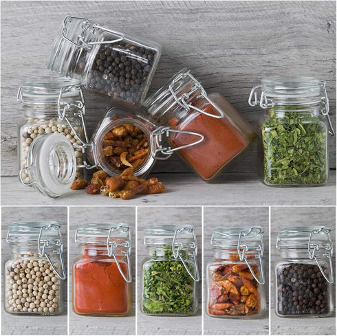 12 Pack 4oz 12 (12 Pack) SPANLA Spice Jars, Small Glass Jars with Airtight Hinged Lid, With Spice Labels & Silicone